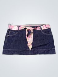 Denim Skirt with Pink Plaid Waistband
