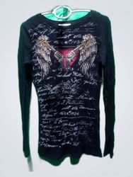 Papayaya Black Long-Sleeve Graphic Knit Sweater