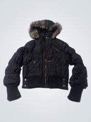 Black Puffer Jacket with Fur-Lined Hood