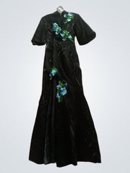Black Dress with Blue Floral Embroidery