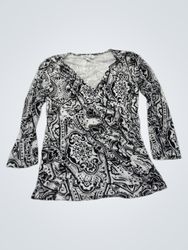 Coldwater Creek Schwarz-Weiß Paisley Druck Langarm..