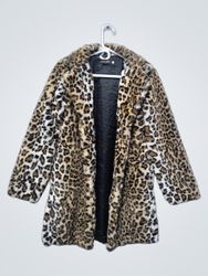 LANSHIFEI Leopard Print Faux Fur Coat
