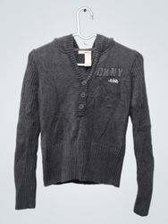DKNY Jeans Grey Knit V-Neck Hoodie