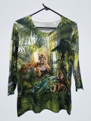 Serengeti Women's 3/4 Sleeve Tiger Jungle Print T-..