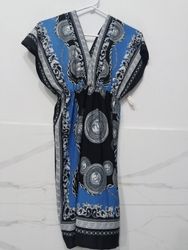 Blue and Black Printed Kaftan Dress