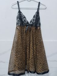 Leopard print chemise with lace trim