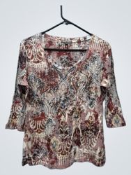 ROZ & ALI Women's Printed V-Neck 3/4 Sleeve Top