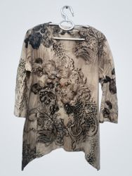 Roz & Ali Damen Größe L Beige Tunika mit Blumenmus..