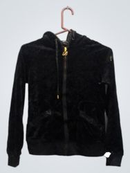 BCBGMAXAZRIA Black Velour Hoodie with Pear Graphic