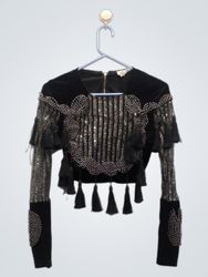L'ATISTE Black Embellished Tassel Crop Jacket
