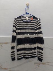 Chico's Striped Sequin Mesh Sweater