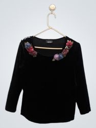 Dressbarn Collection Black Velvet Top with Floral ..
