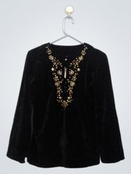 SILX by August Silk Black Velvet Beaded Top