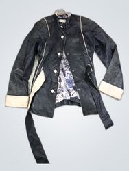 Black Leather Jacket with Floral Lining