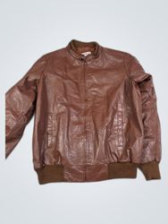 Brown Leather Bomber Jacket