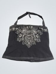 Maggy London Black Halter Top with Floral Embroide..