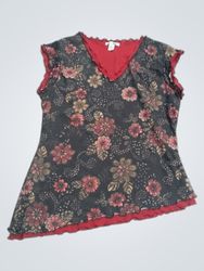 lei Women's Floral Print Lettuce Hem Top