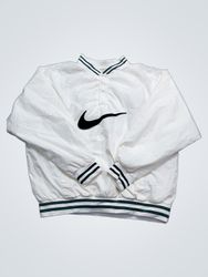 Nike White Pullover Jacket with Green Stripes