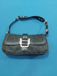 Black shoulder bag with all-over monogram pattern