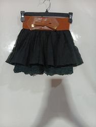 Black skirt with brown belt and lace trim