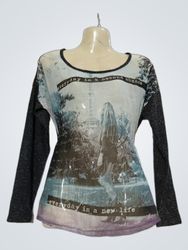 Mango Jeans Long Sleeve Graphic T-Shirt