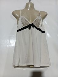 White Camisole with Lace and Black Ribbon Detail