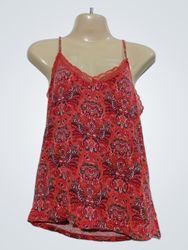 Undiz Red Paisley Print Lace Trim Cami Top