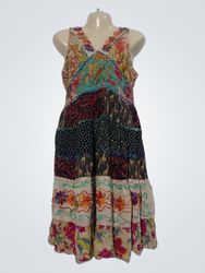 Tiered Patchwork Dress with Floral and Giraffe Pri..