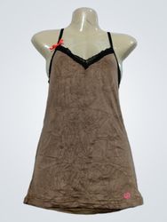 Vestido tipo slip marrom Undiz com renda preta nas..