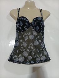 Black floral print mesh camisole
