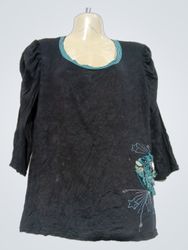 Comme une femme Black Puff Sleeve Top with Embelli..