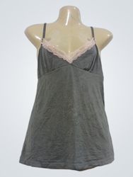 Gray camisole with pink lace trim