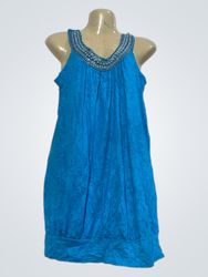 Blue Dress with Embellished Neckline