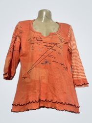 Ana Isabel Collection Orange Script Print Top with..