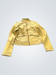 BLENDSY Yellow Leather Jacket with "Feel the rhyth..