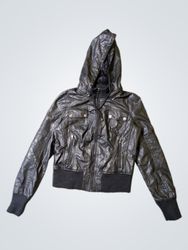 Ci Sono By Cavalini Black Hooded Faux Leather Jack..