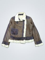 Braune Kunstfelljacke mit Gürtel
