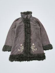 One by One Brown Faux Fur Trimmed Embroidered Jack..