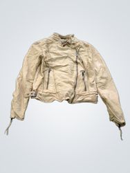 Muubaa Women's Beige Leather Biker Jacket