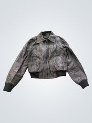 Brown Leather Bomber Jacket