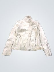 Ceralacca Women's Cream Leather Biker Jacket