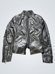 Black Leather Jacket with Lace-up Detail