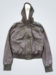 Therapie Brown Fauxleder Kapuzen Bomberjacke