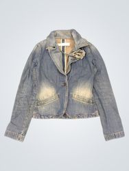 TRF DENIM Women's Blue Denim Jacket with Flower Ac..