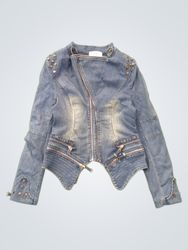 Women's Denim Jacket with Studs and Zippers