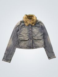 American Eagle Outfitters Denim Jacket with Fur Co..