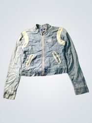 Light Wash Denim Jacket with White Accents