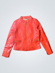 Red Quilted Faux Leather Moto Jacket