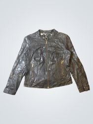 Grey Faux Leather Biker Jacket