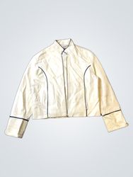 RAINE COLLECTION cream leather jacket with black t..